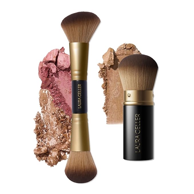LAURA GELLER NEW YORK Face It All 2pc Makeup Brush Set - Retractable Airbrush Kabuki Brush + Dual-Ended Blush and Bronzer Brush
