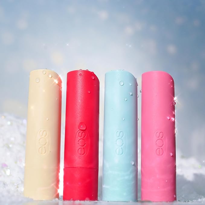 EOS Limited Edition Holiday Lip Balm Variety Pack, 100% Natural & Organic, All-Day Moisture, Made for Sensitive Skin, 0.14 oz, 4-Pack, Clear