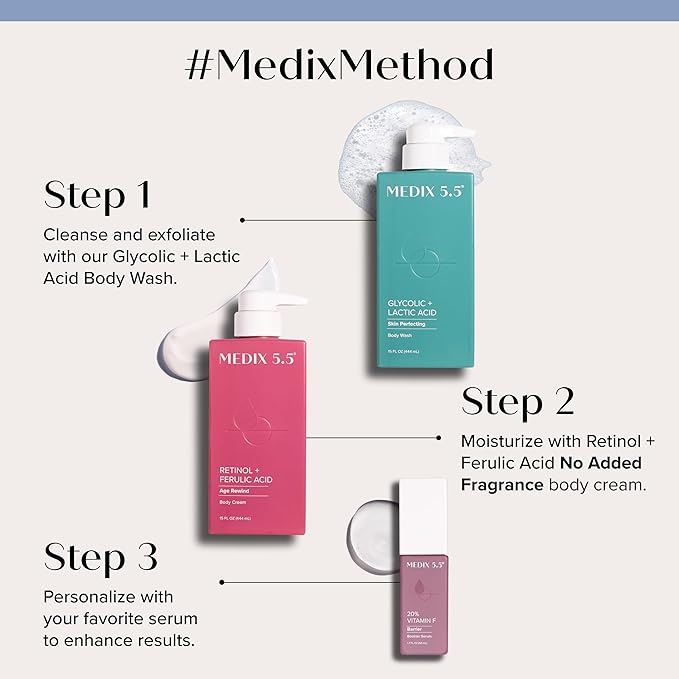 Medix 5.5 Body Scrub Skin Care Glycolic Acid Exfoliating Body Cleanser KP Bump Eraser | AHA + Lactic Acid Anti Aging All Skin Type Wash | Keratosis Pilaris & Acne | Foaming Body & Face Wash, 15 Fl Oz