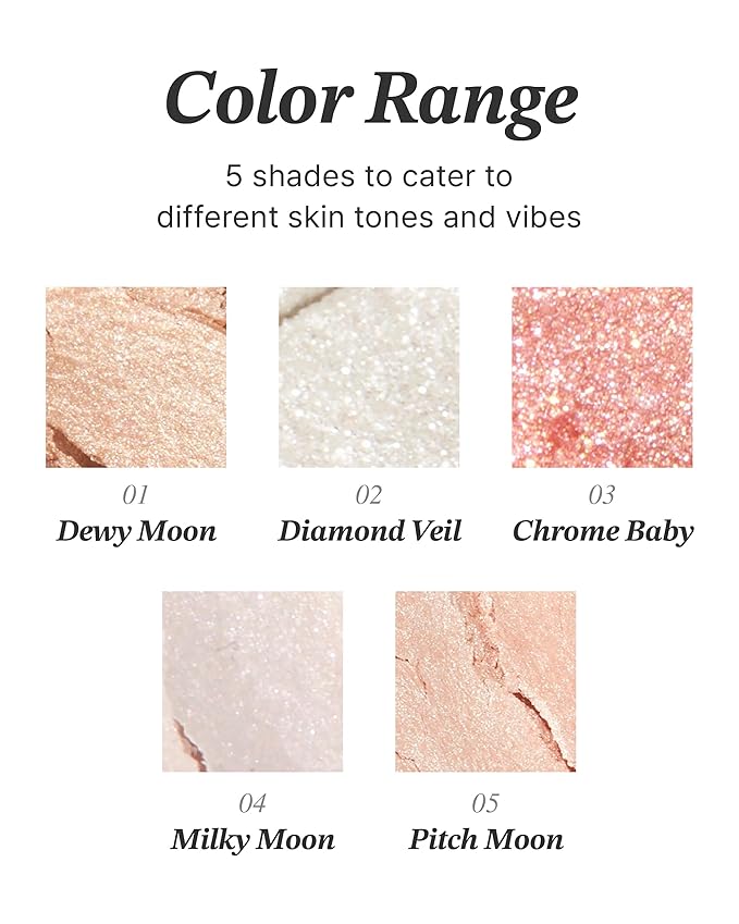 Glint Dewy Highlighter (Diamond Veil, 0.08oz) - Luminous Glow, Infused with Micropearls, Shiny Illuminator. Rich Pigment & Silky Touch, Korean Makeup.