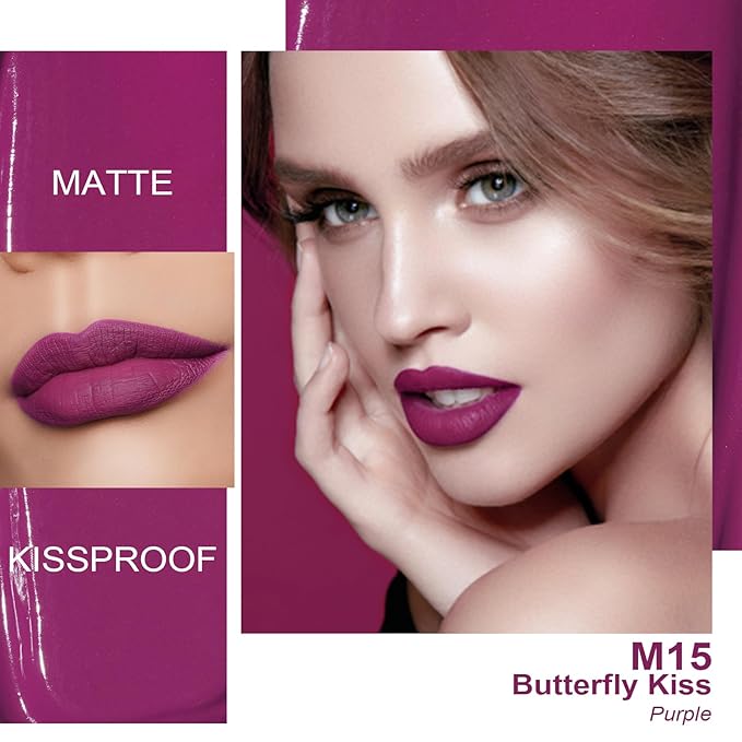 Oulac Matte Liquid Purple Lipstick for Women, Dark Violet Long Lasting Lipstick, Waterproof Lip Stain, No Transfer, Creamy High Pigmented Formula with Vitamin E, Vegan & Cruelty-Free M15