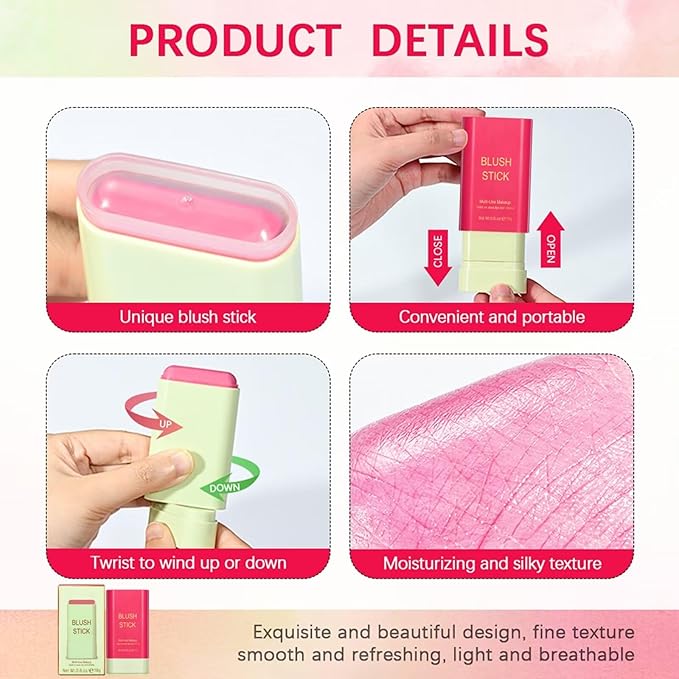 Multi-Use Makeup Blush Stick,Beauty Solid Moisturizer Stick,Waterproof Natural Nude Makeup,Tinted Solid Moisturizer Stick for Eyes Lips Cheek(1#shy pink)