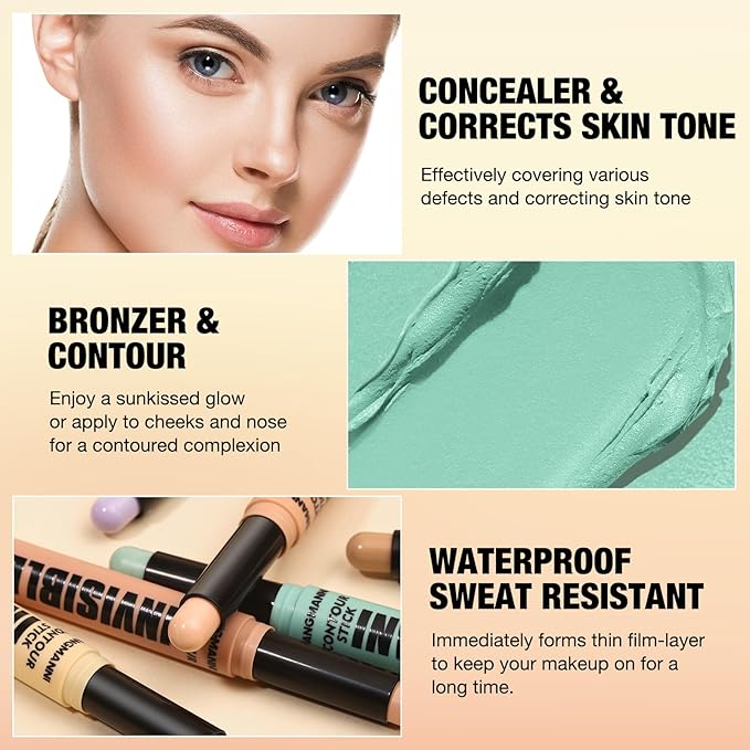 LANGMANNI Multi-Use Face Contour Stick,Highlighter & Concealer Stick, Combo Use For Correcting Color Balancing (6 Colors Set)
