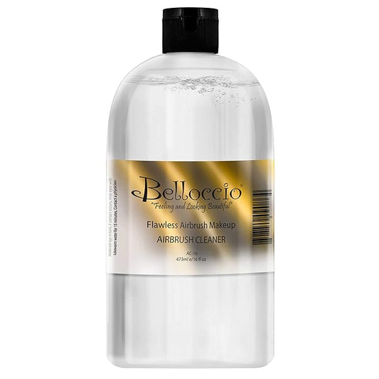 16 Ounce Bottle of Belloccio Makeup Airbrush Cleaner - Fast Acting Cleaning Solution, Quickly Cleans Flushes Out Airbrush Makeup Foundation, Blush, Highlighter - Clean Cosmetic Makeup Brushes, Paint
