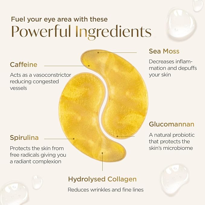 PLANTIFIQUE Gold Under Eye Patches for Puffy Eyes and Dark Circles 5 Pairs Under Eye Masks for Dark Circles and Puffiness Eye Gels with Collagen & Caffeine Eye Patches Gold Eye Mask Skincare