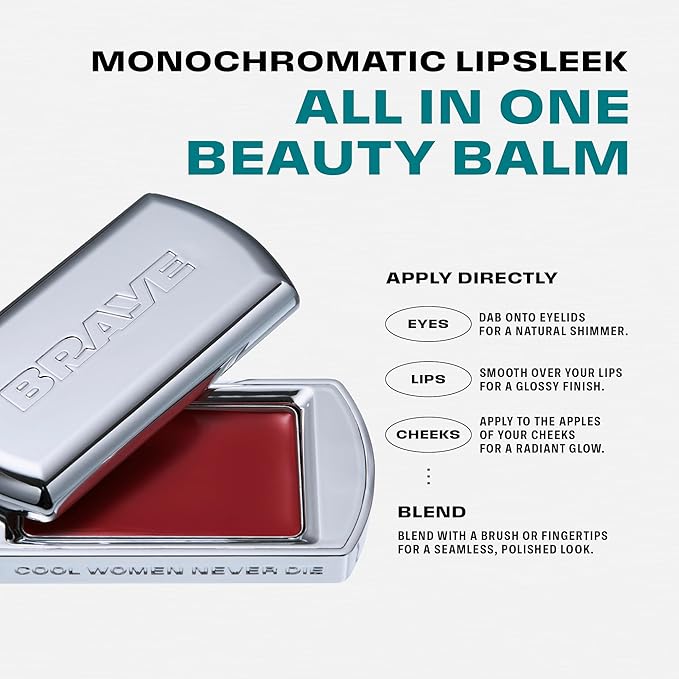 BRAYE Lipsleek Lip Balm, Monochromatic Cream Blush 2-in-1 Face Makeup, Hydrating & Mood Buildable, Vegan + Cruelty-Free Glow for Cheeks l 08 Roughly