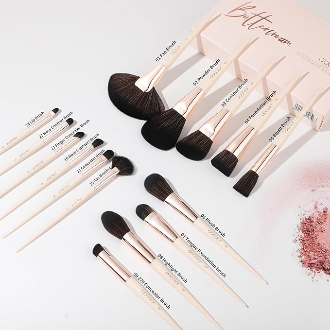 Docolor Makeup Brushes Set Professional 30Pcs Makeup Brushes Premium Synthetic Powder Kabuki Foundation Contour Blush Concealer Eye Shadow Blending Eyeliner Crease Eyebrow Make Up Brush Kit - Beige