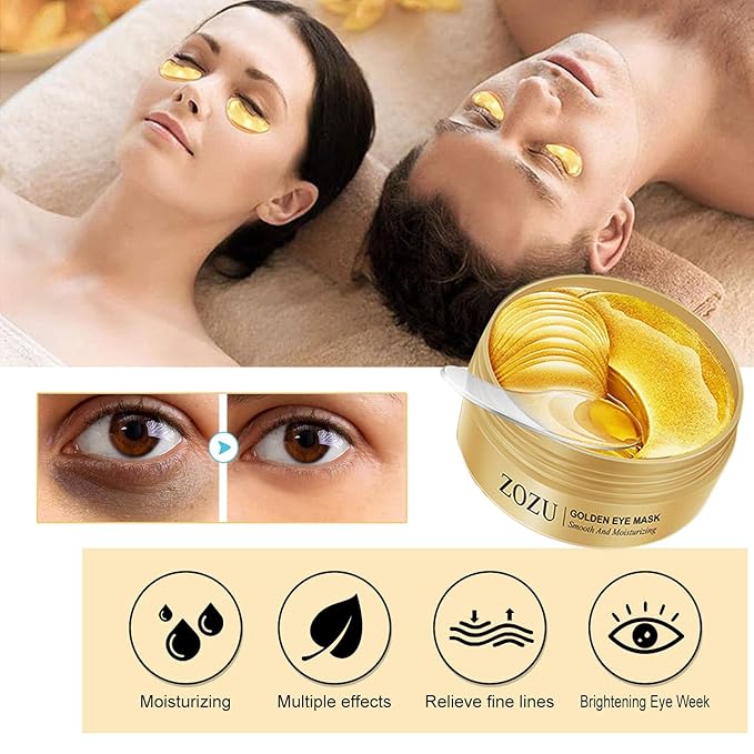 24K Gold Eye Masks, Crystal Collagen Eye Patches for Puffy Eyes, Reducing Fine Lines, Effectively Moisturizing Gold Eye Mask for Dark Circles and Puffiness Wrinkle Eye Bags
