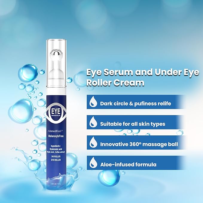 5% Caffeine Eye Serum and Under Eye Roller Cream with 360° Massage Ball for Dark Circles and Puffiness | Under Eye Bags Reduce Wrinkles & Fine Lines | Suitable for All Skin Types | Aloe Scented