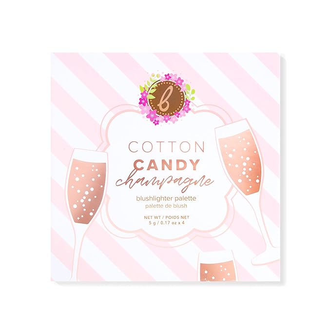 Beauty Bakerie Cotton Candy Champagne Blush Makeup Palette, Long Lasting Pigment, Matte and Metallic Highlighter Makeup, 4 Highlight Shades