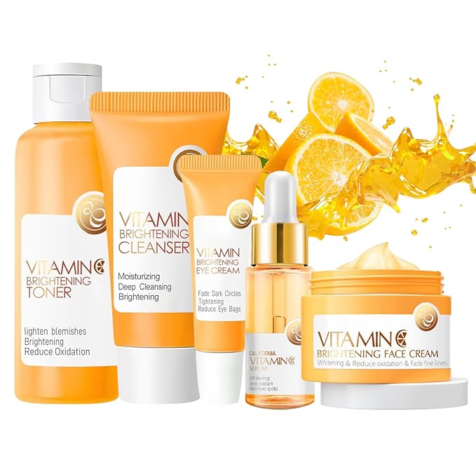 Skin Care Set, Vitamin C Skin Care Sets & Kits, Skin Care for Teenage Girls Gift Set with Cleanser, Toner, Serum, Eye Cream, Facial Cream, Facial Skin Care Sets & Kits for Teenage Girls Women