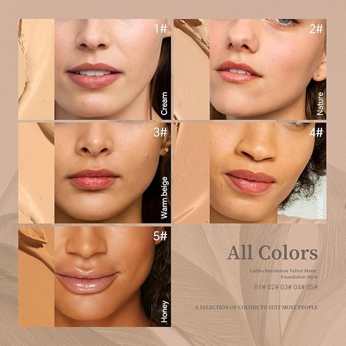 Foundation Stick, Multi-Use Foundation Stick Makeup with Built-In Foundation Brush, Lightweight Buildable Medium-to-Full Coverage, Longwear Contour Stick Foundation Face Stick, Natural Finish