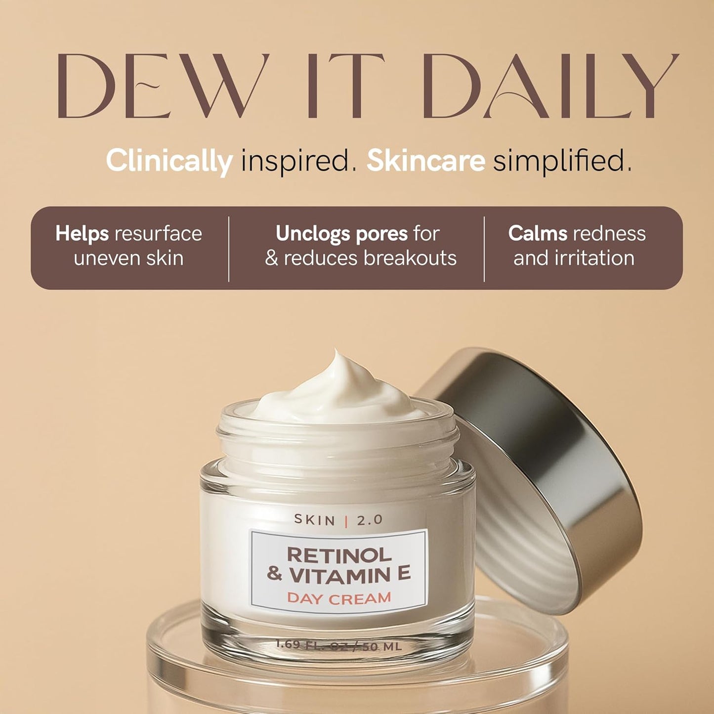 Retinol & Vitamin E Face Moisturizer - Dermatologist Tested, Hydrating, Restores Sun-Damaged Skin, Anti-Aging - Reduces Acne Scars, Clean Beauty, Cruelty-Free Korean Skincare - 1.69 Fl oz