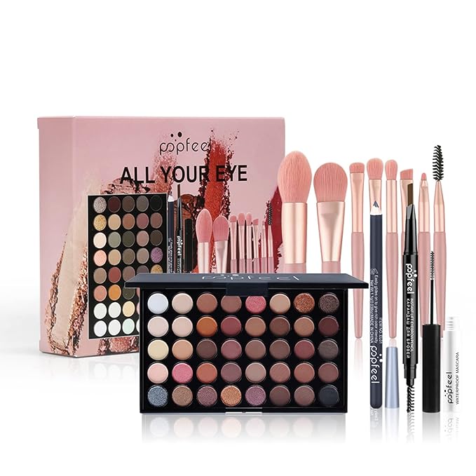 All in One Makeup Kits for Women Girls Holiday Make-up Gift Sets Xmas Essential Bundle Include Eyeshadow Palette Lipstick Blush Concealer Eyeliner Mascara Foundation Brush Eyebrow Pencil