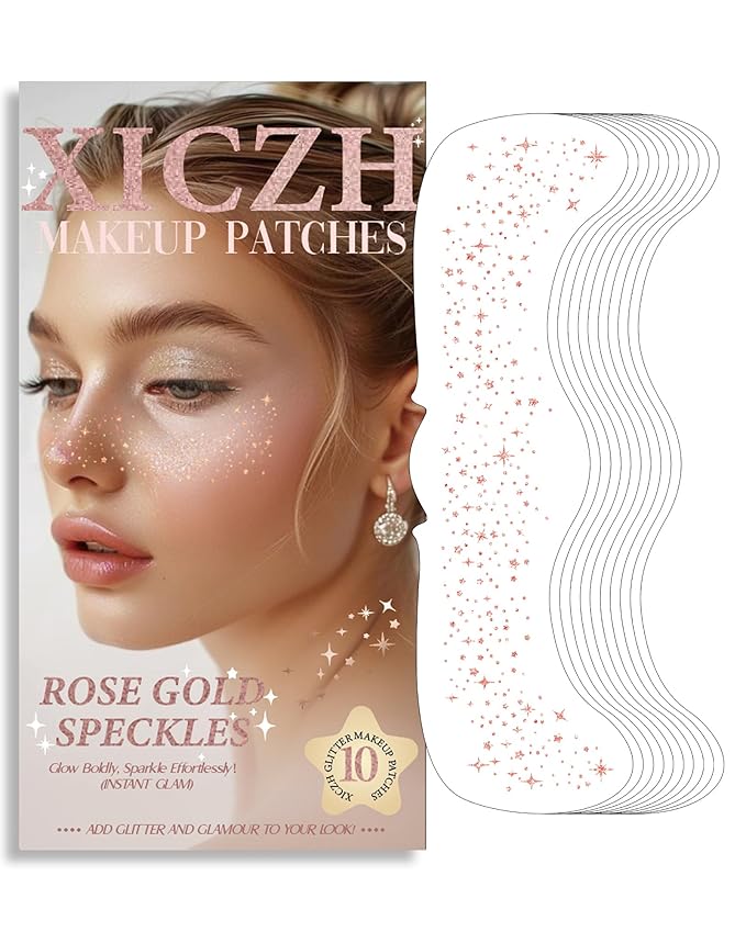 Glitter Freckles, Rose Gold Freckles Temporary Face Tattoos, Body Face Glitter for Women Girls, Country Concerts Singer Festival Rave Accessories (Rose Gold - 10 pcs)