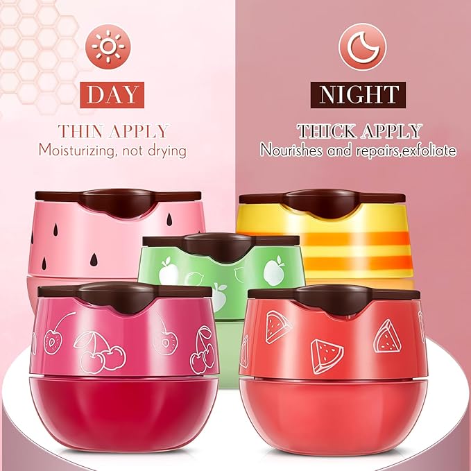 12 Pcs Bee Lip Balm Honey Pot with Brush Propolis Lip Mask Overnight, Moisturizing Hydrating Lip Sleeping Mask Prevention Dry and Cracked(Honey+Strawberry+Watermelon+Apple Lime+Cherry)