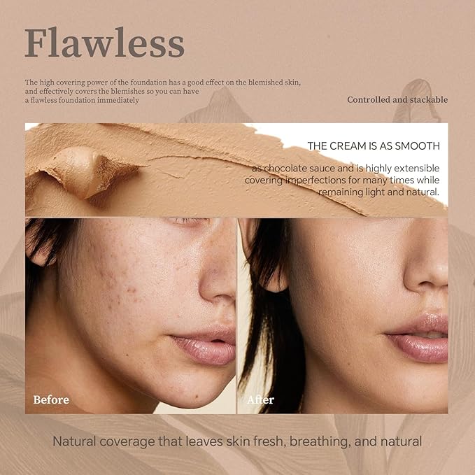 Foundation Stick, Multi-Use Foundation Stick Makeup with Built-In Foundation Brush, Lightweight Buildable Medium-to-Full Coverage, Longwear Contour Stick Foundation Face Stick, Natural Finish