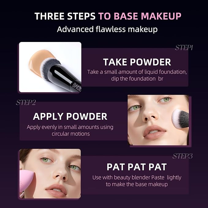 Makeup Brush Set, Flat Top Kabuki Brush Premium Foundation Brush for Liquid, Cream, and Powder with 2 Makeup Sponge for Foundation, Powder, Blush, and Concealer