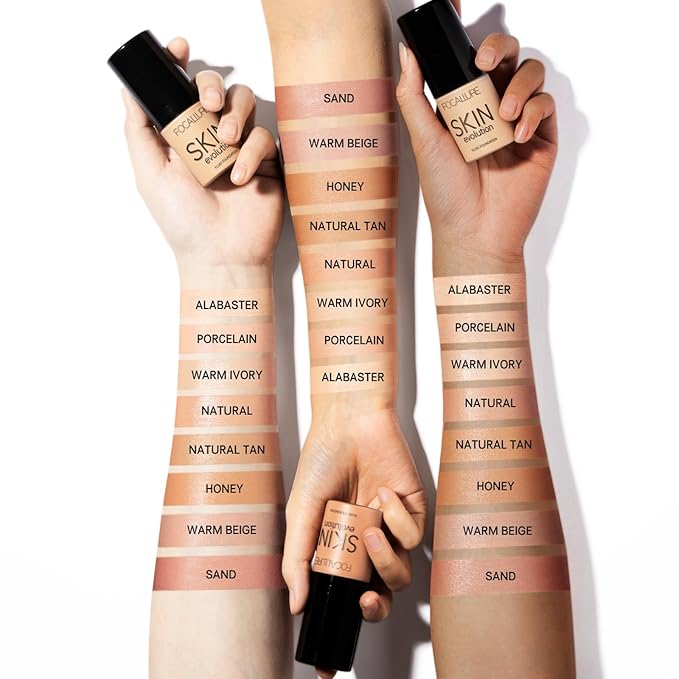 FOCALLURE 2 Pcs Liquid Foundation, Skin Evolution Foundation + Concealer, Full Coverage Foundation Makeup, Durable, Waterproof, Oil-Control, Hides Wrinkles & Lines, Porcelain