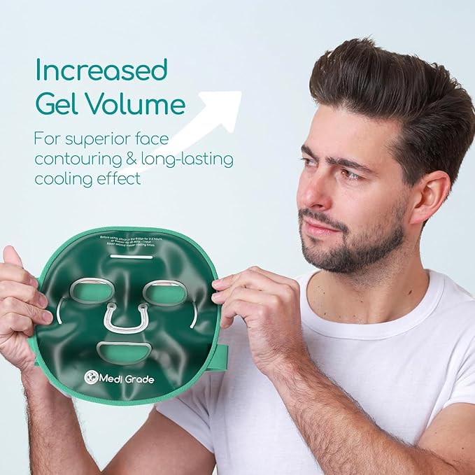 Medi Grade Cooling Ice Face Mask and Cooling Eye Mask for Puffy Eyes & Migraine Relief - Self Care Face Ice Pack with ChillGel Face Ice Mask Technology - Cooling Face Mask, Eye Pads and Bag