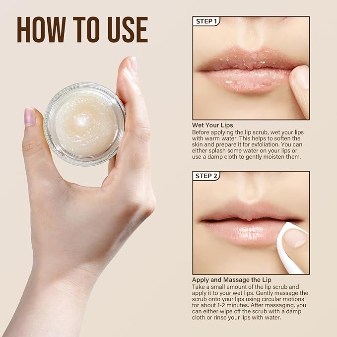 Nourishing Lip Scrub - Infused with Coconut Oil, Olive Fruit Oil, and Jojoba Seed Oil, 1.05oz - Exfoliate, Hydrate, and Glow for Chapped Dry, Dark Lips