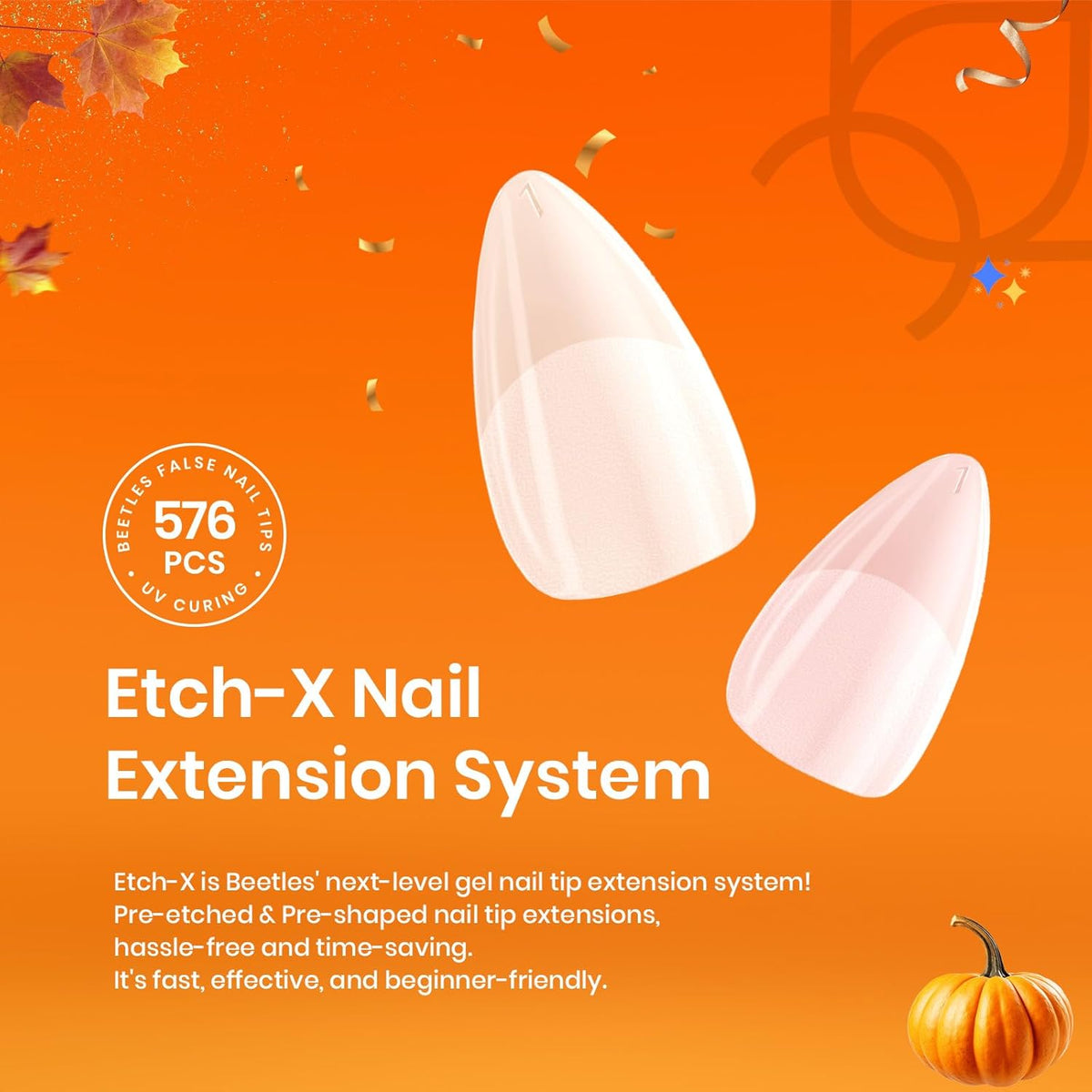 Beetles Gel Nail Tips 576Pcs Extra Short Almond Fake Nails Etch-X Half Matte Press on Nail Tips Full Cover Gifts for Women Gel Nail Polish Extensions Set