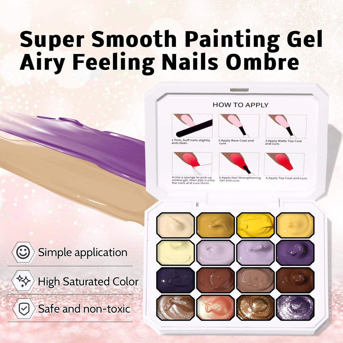 Sponge Pat Paint Nail Gel, Ombre Nails Gradient Gel Nail Blush Blooming Aura Nails Drawing Stripper Floral Painting DIY Nail Art, No Wipe, UV/LED Curing (16 Colors D)