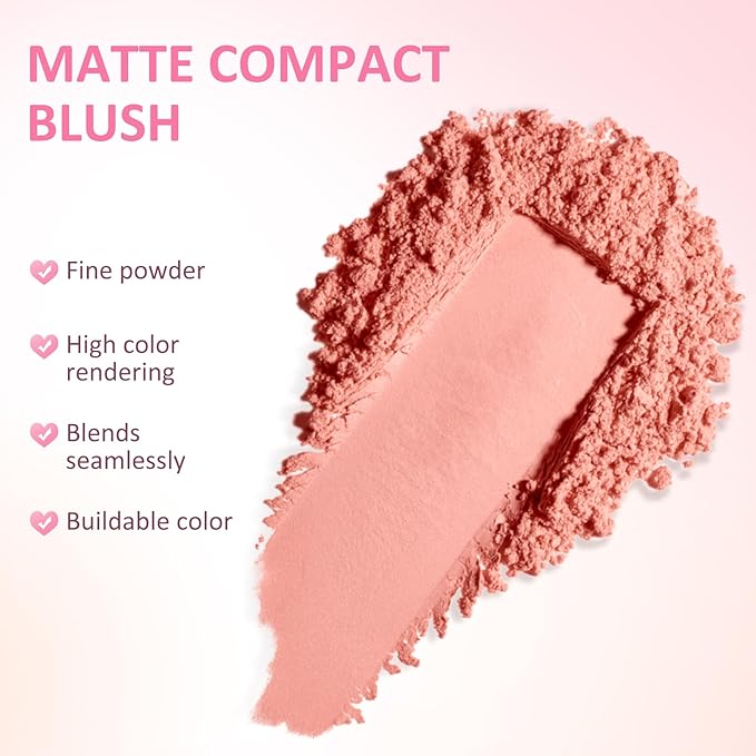 Boobeen Blush Compact for Face, Matte Powder Blush for Cheeks Powder Palette, Nude Light Blush with Puff, Blusher Makeup for a Radiant, Natural Glowing