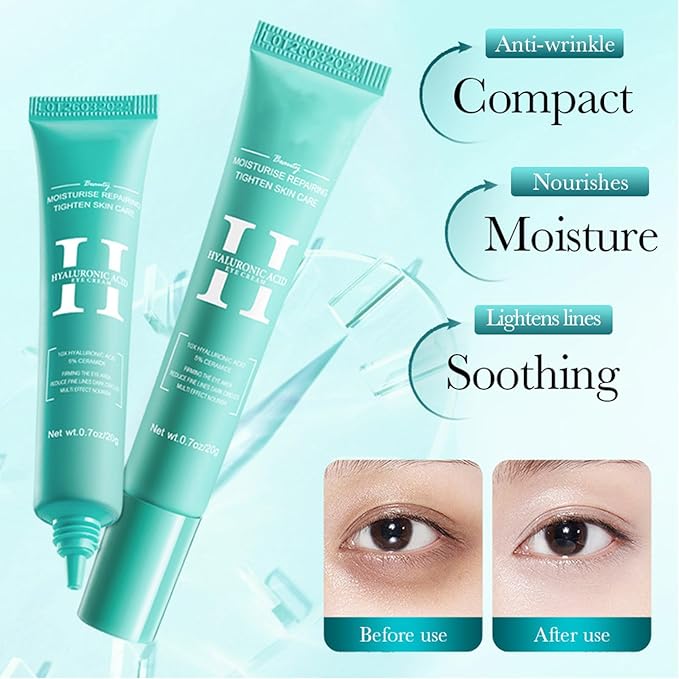 2 PCS Hyaluronic Acid Repair Eye Cream for Dark Circles,Bags Under and Puffiness,Eye Wrinkle Firming Cream Moisturise Repairing Thghten Eye Skin Care