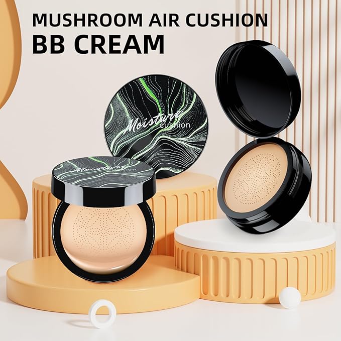 Mushroom Head Air Cushion CC Cream - BB Cream Foundation Makeup Moisturizing Concealer Long-Lasting, Cushion Foundation Full Coverage Self Adjusting for Mature Skin & All Skin Types (Buff Beige)