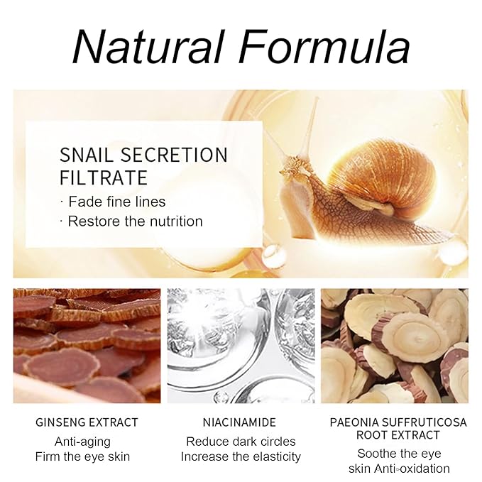 Snail Eye Cream for Dark Circles and Puffy Eyes Eye Bags Remover, Eye Cream Anti Aging, Under Eye Cream, Reduce Lines Wrinkles Puffiness and Dark Circles for All Skin Types