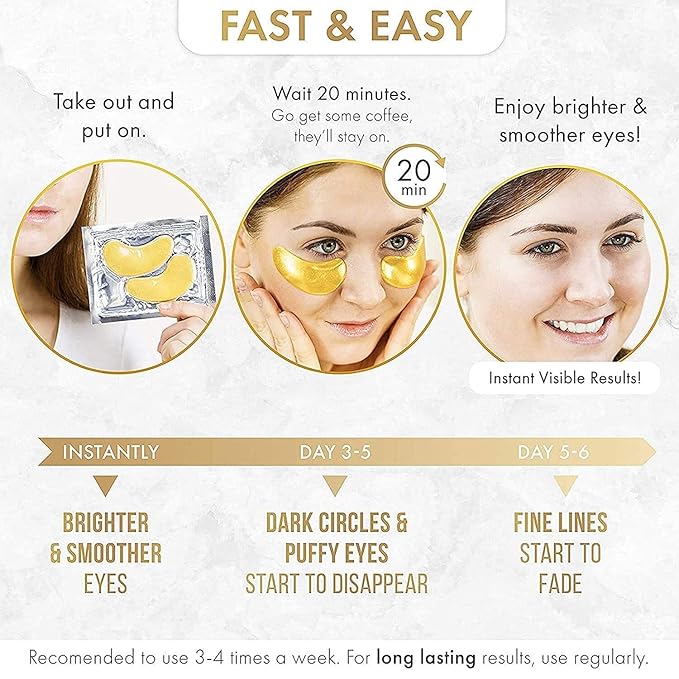 DERMORA 24K Gold Eye Mask Puffy Eyes and Dark Circles Treatments Look Less Tired