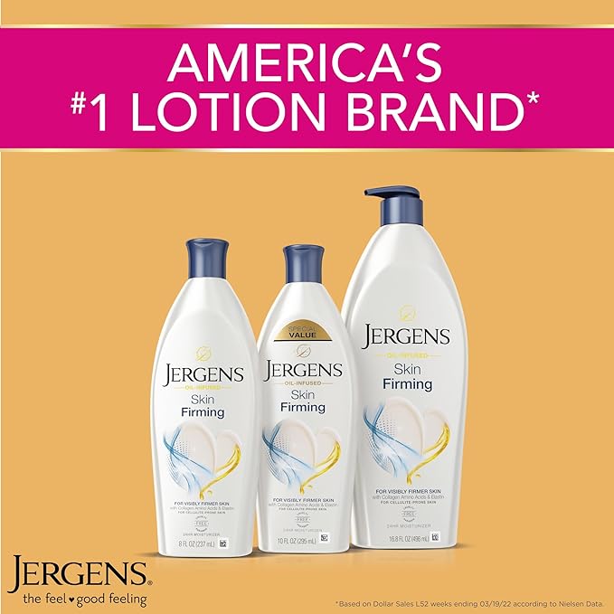 Jergens Skin Firming Body Lotion for Dry to Extra Dry Skin, Skin Tightening Cream with Collagen and Elastin, Hydralucence Blend Formula, 16.8 oz
