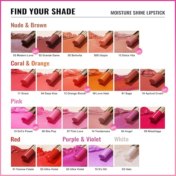 Oulac Warm Pink Shine Lipstick - Moisturizing Lip Stick Glossy Tinted Lip Balm, Sheer Shine Juicy Finish, Lightweight and Hydrating Formula for Dry Lip Care, Vegan 2.2g/0.07oz (07)
