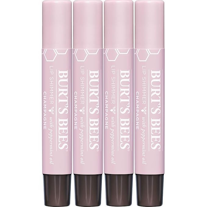 Burt's Bees Shimmer Lip Tint Set, Tinted Lip Balm Stick, Moisturizing for All Day Hydration with Natural Origin Glowy Pigmented Finish & Buildable Color, Champagne (4-Pack)