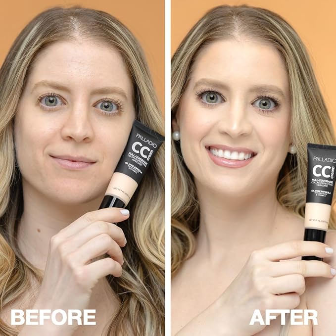 Palladio Full-Coverage Color Correction CC Cream, Oil-Free with Peptides & Vitamin C, Best for Correcting Redness and Uneven Skin Tone, Buildable Foundation Coverage (Fair 11N)