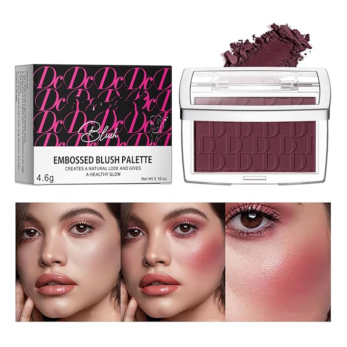 MAEPEOR Embossed Blush 6 Colors Smooth Blendable Face Blush Long-Lasting Natural Look Blush Powder Blush for Cheeks (06 Berry）