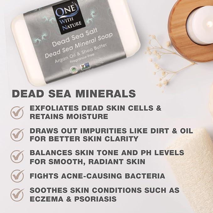 One With Nature Dead Sea Salt Soap 7oz 3-Pack – Purifying and Exfoliating Soap Bar with Dead Sea Minerals for Face & Body, for Men & Women
