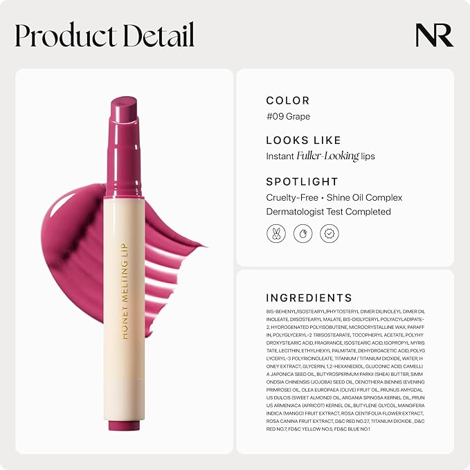 Nature Republic HONEY MELTING LIP (09 GRAPE) SOFT LIP STICK Hydrating Gloss, Moisturizing balms, Sheer tint, Shine & Nude, Glowy Finish, korean make up