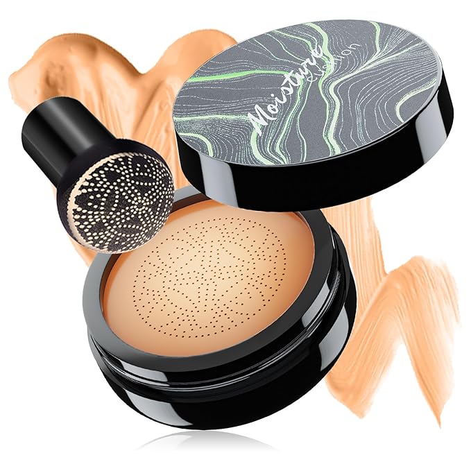 Mushroom Head Air Cushion CC Cream - Oil Control & Moisturizing Concealer Makeup Base, Brighten Long - Lasting Even Color Correcting Concealer Full Coverage for All Skin Types (Medium Deep)
