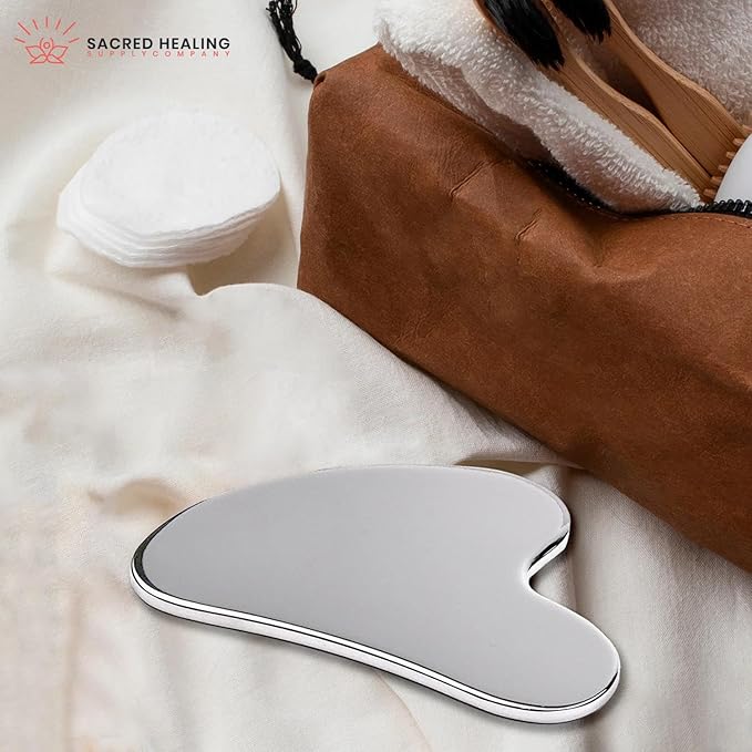 Sacred Healing Premium Stainless Steel Gua Sha Facial Tool – Enhance Beauty, Anti-Aging, Pain Relief, Lymphatic Drainage – Ideal for Home and Professional Use- Metal Gua Sha