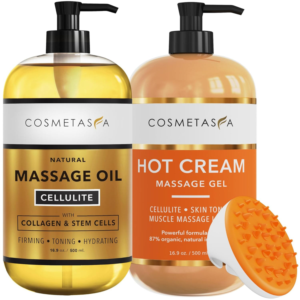 Cellulite Massage Oil, Gel & Mitt - Natural Hot Cream Massage Gel, Oil & Massager - Firm, Tone, Tighten & Moisturize Skin. Soothes Muscles (16.9 oz)
