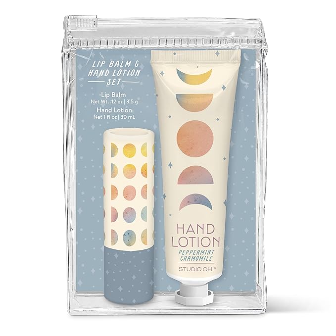 Studio Oh! Lip Balm & Hand Lotion Set - Travel-Size Toiletries, 2-Piece Gift Set - Moisturizing, Portable - Moon Phases