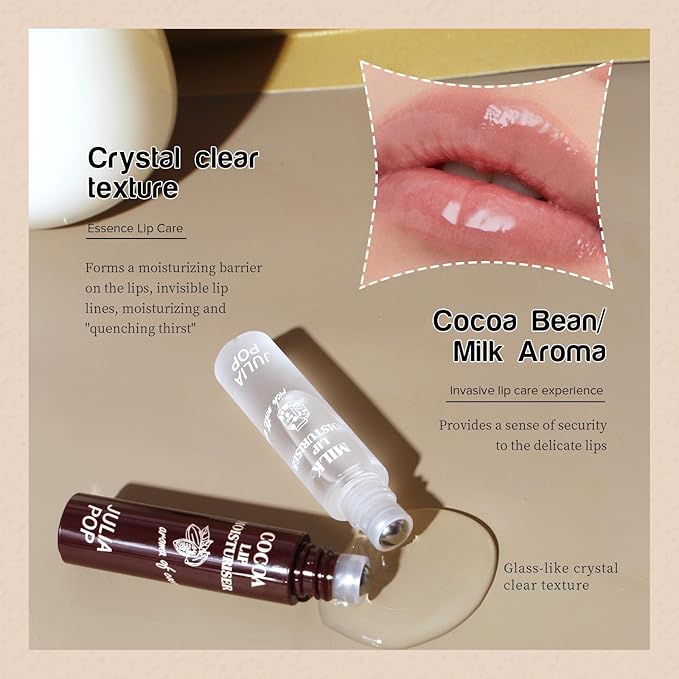 Lip Oil, Lip Balm Set Lasting Moisturizing and Care of your Lips, Lip Sleeping Mask Cracked Dry Lips Moisturize, Coco for Day and Milk for Night（Pack of 2）