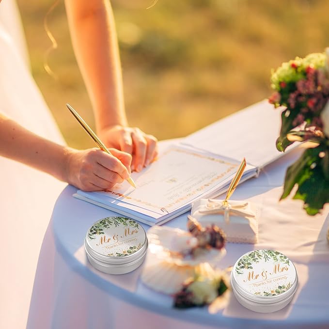 40 Pieces Bridal Shower Lip Balm Bulk Wedding Favors Lip Balms Mr and Mrs Thanks for Coming Wedding Party Gift for Guest Girl Bride Women Travel Birthday, 0.34 Oz, White (Eucalyptus Style)