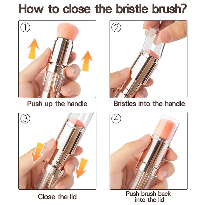 kullder Travel Makeup Brush 5 in 1 Makeup Brush set Blend Sponge Eyebrow Eyeshadow & Blush Brushes for Foundation Concealer Double Ended Makeup Brush with Powder Puff Ideal Womens Gifts