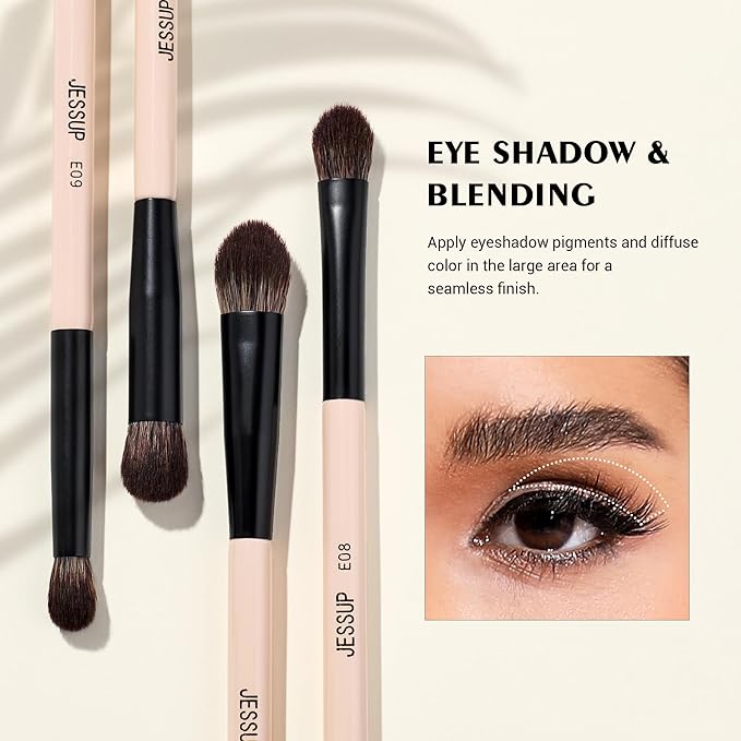 Jessup Makeup Brushes 5pcs Double Ended Eyeshadow Brush Contour Blending Eyeliner Eye Shader Brush, Vegan Fiber Precision Eye Brush Set Peach Dust T509