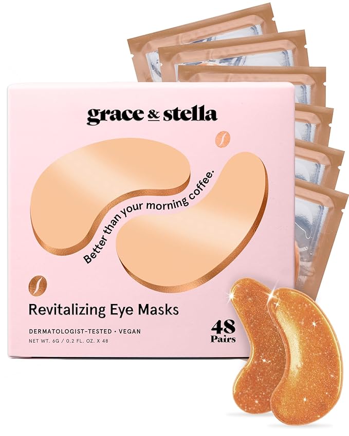 grace & stella Caffeine Under Eye Patches - Awakening Eye Patches for Puffy Eyes and Dark Circles - Under Eye Mask Patches with Niacinamide & Hyaluronic Acid - Vegan, Cruelty-Free (Bronze, 48 Pairs)