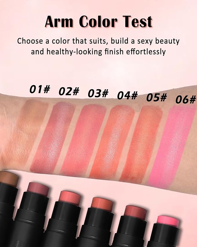 Cream Blush Stick Makeup for Cheeks, Multi Blush & Highlighter Contour Stick, Long Lasting Waterproof Pink Creme Blush Bronzer Stick, Lightweight Matte and Dewy Finish,Face Shaping Makeup for Women-06