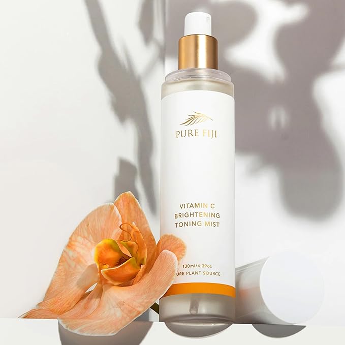 Pure Fiji Face Toner Mist with Vitamin C for Brightening & Refreshing Antioxidant Face Mist Hydrating Spray Helps Even Skin, Smooths Fine Lines and Wrinkles (4.4oz/130ml)